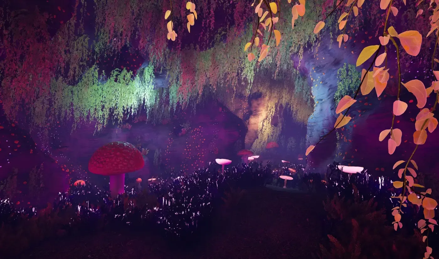 The same voronoi layout carved as a natural mushroom cave