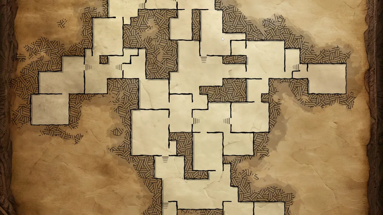Canvas Minimap — parchment-styled dungeon map with SDF layer effects