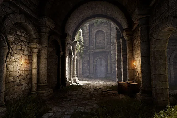 Stone castle corridor stitched by Snap Grid Flow