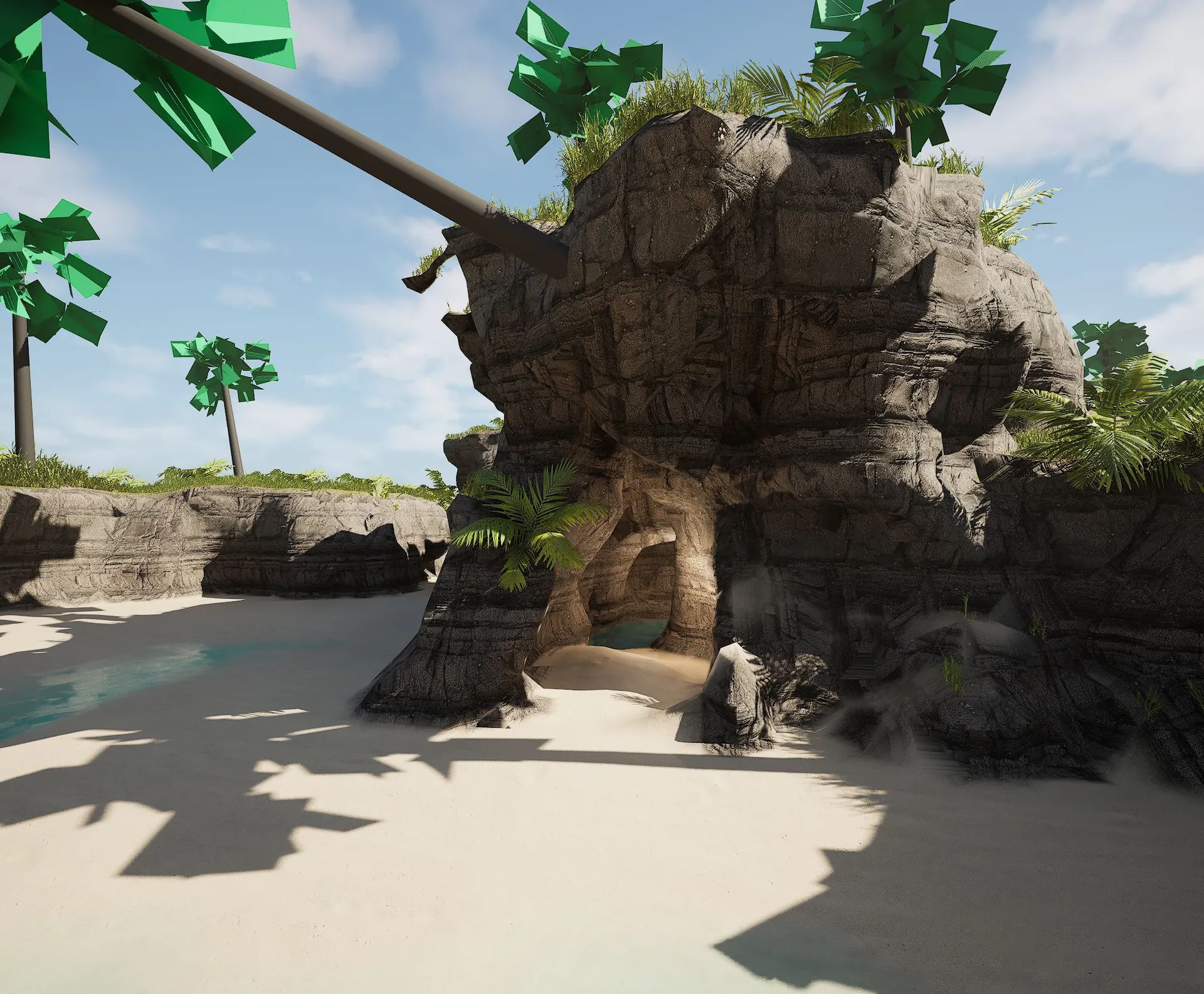 The carved cave entrance in the island mountain