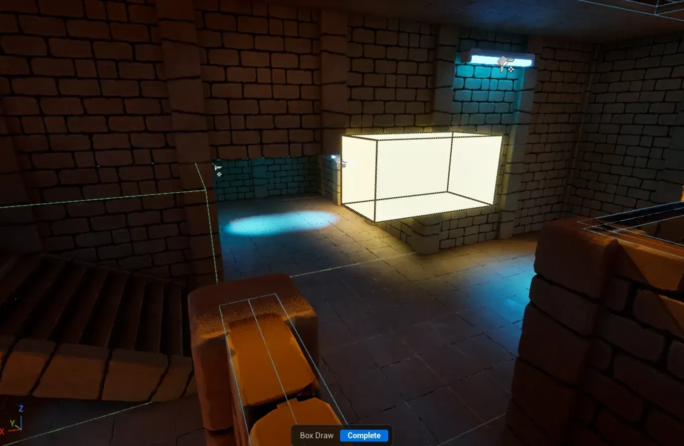 The box volume carving an opening through the wall, seen from the next room
