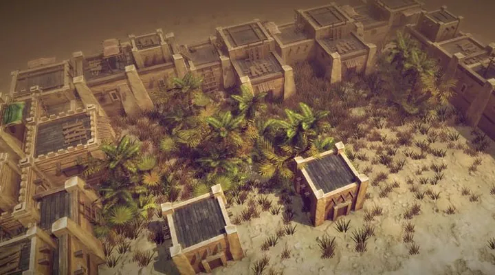 Desert city with palms