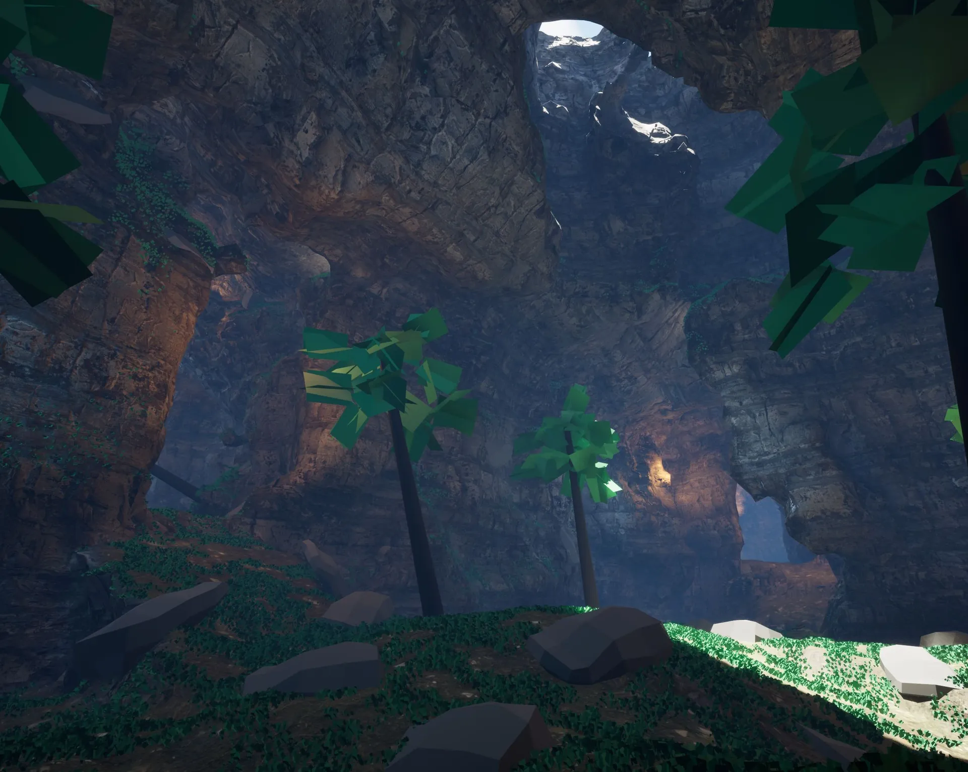 The same layout carved as a voxel cave